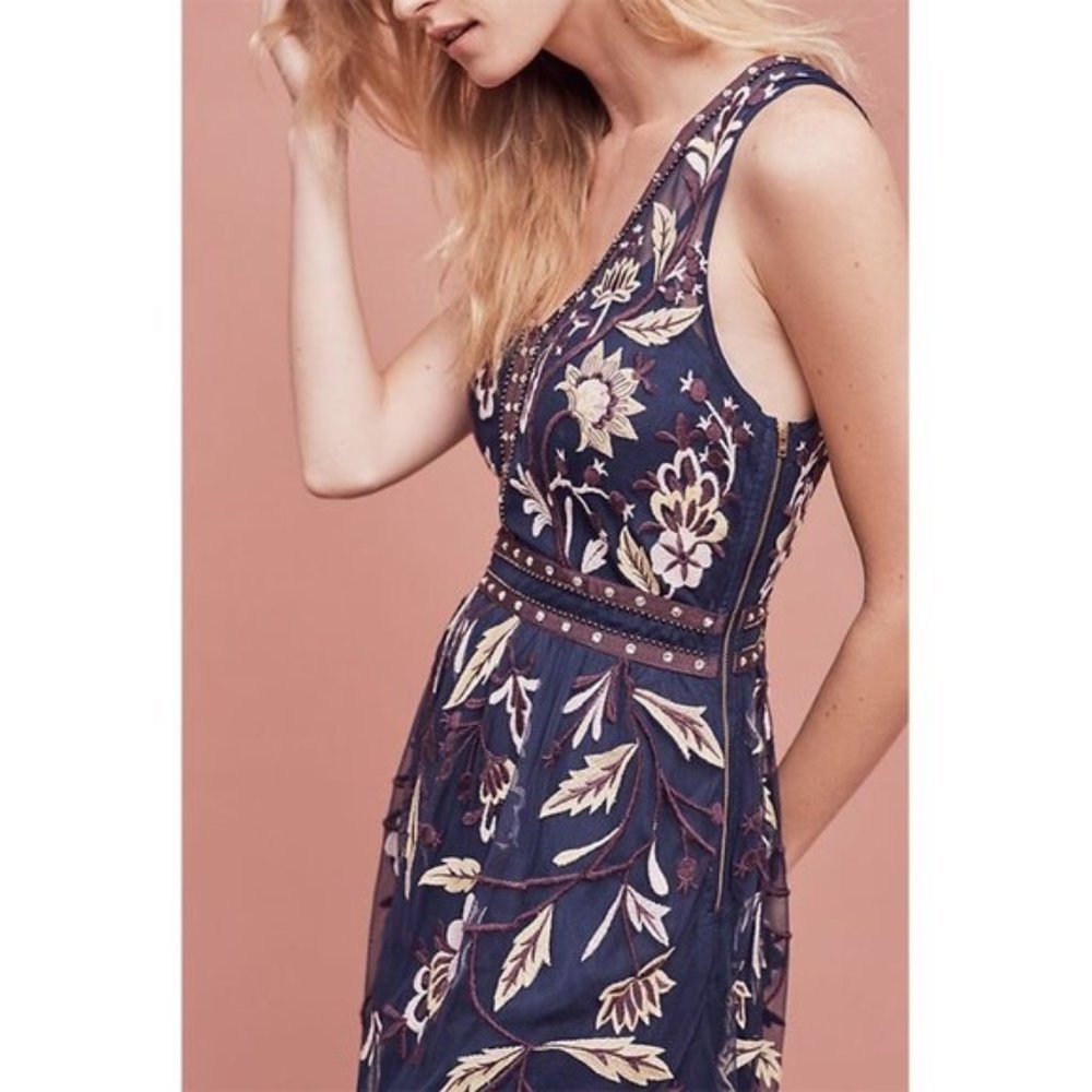anthropologie moulinette soeurs embroidered evening dress W12